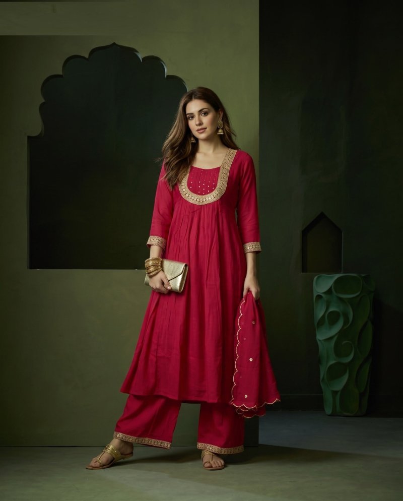 K 1324 By Naisha Mul Chanderi Kurti With Bottom Dupatta